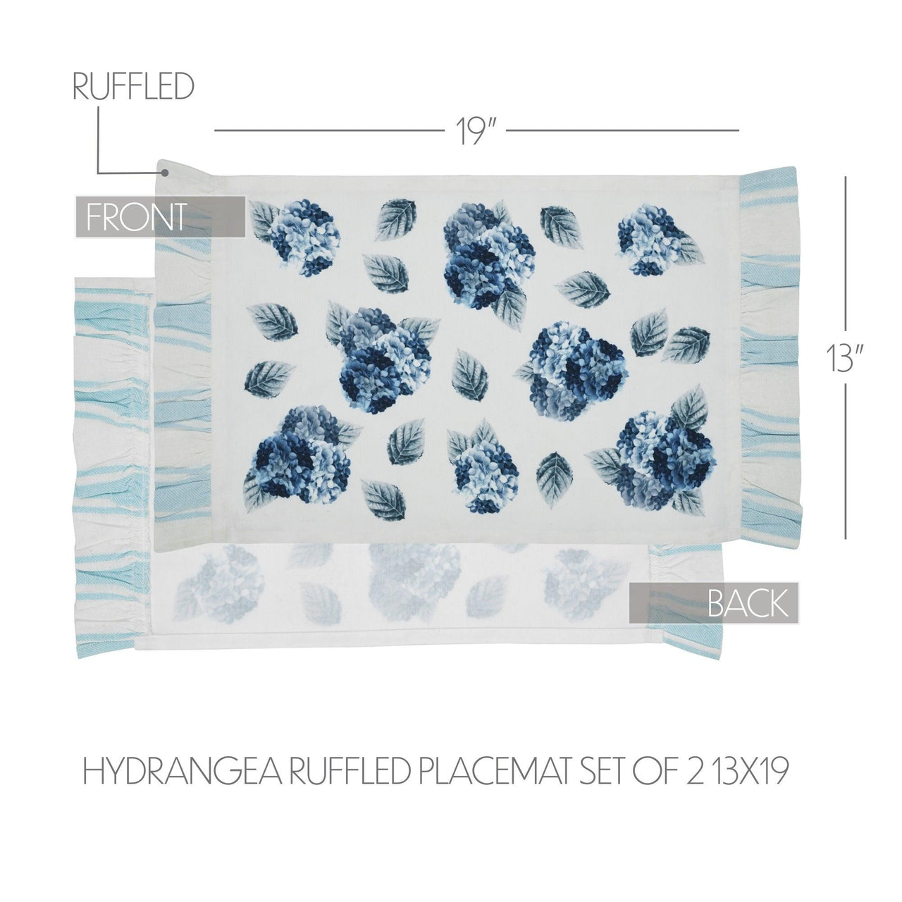 Finders Keepers Hydrangea Ruffled Placemat Set of 2 13x19 - The Fox Decor