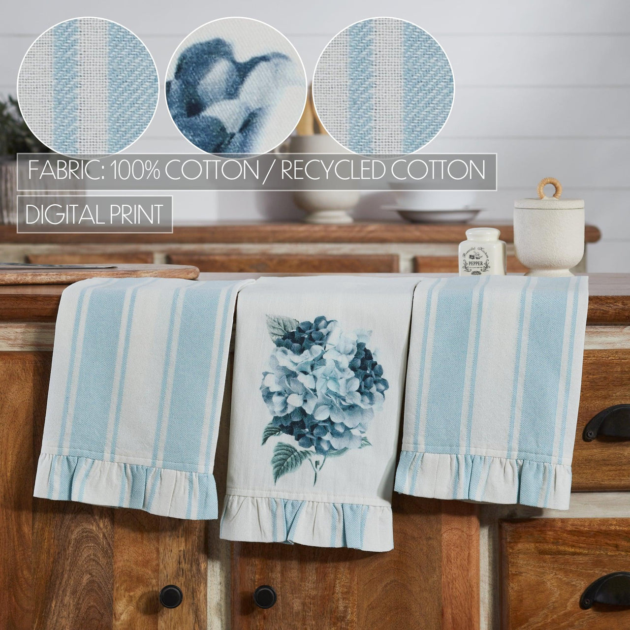 Finders Keepers Hydrangea Ruffled Tea Towel Set of 3 19x28 - The Fox Decor