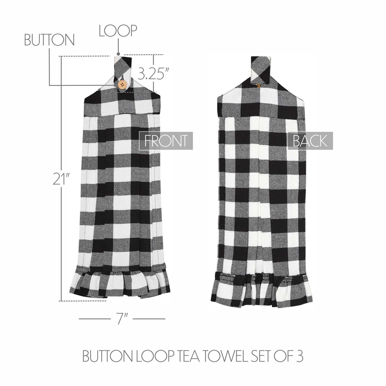 Annie Buffalo Check Black Button Loop Tea Towel Set of 3 - The Fox Decor