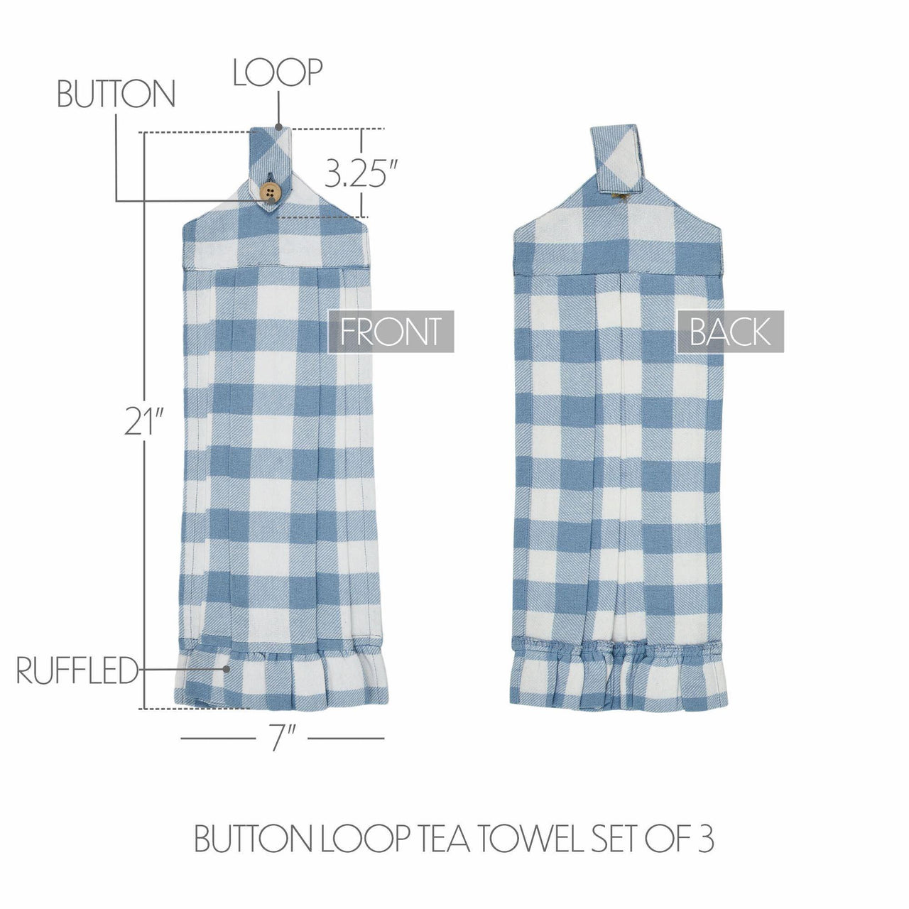 Annie Buffalo Check Blue Button Loop Tea Towel Set of 3 - The Fox Decor