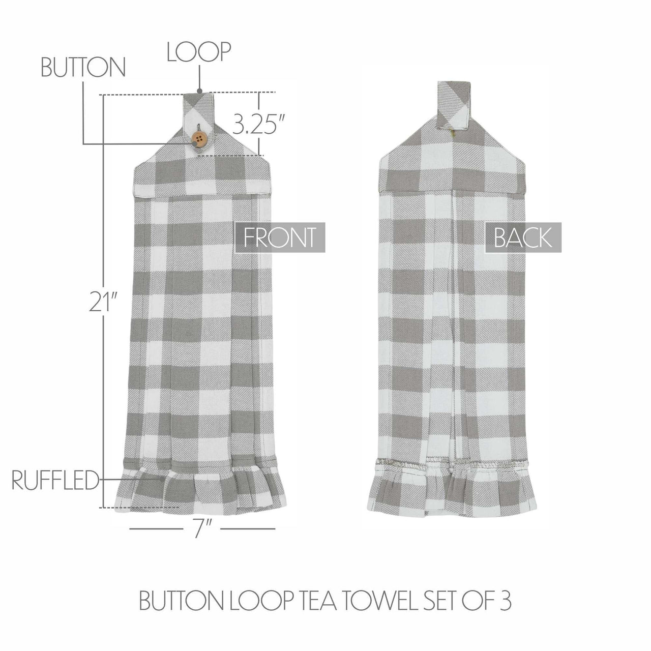 Annie Buffalo Check Grey Button Loop Tea Towel Set of 3 - The Fox Decor