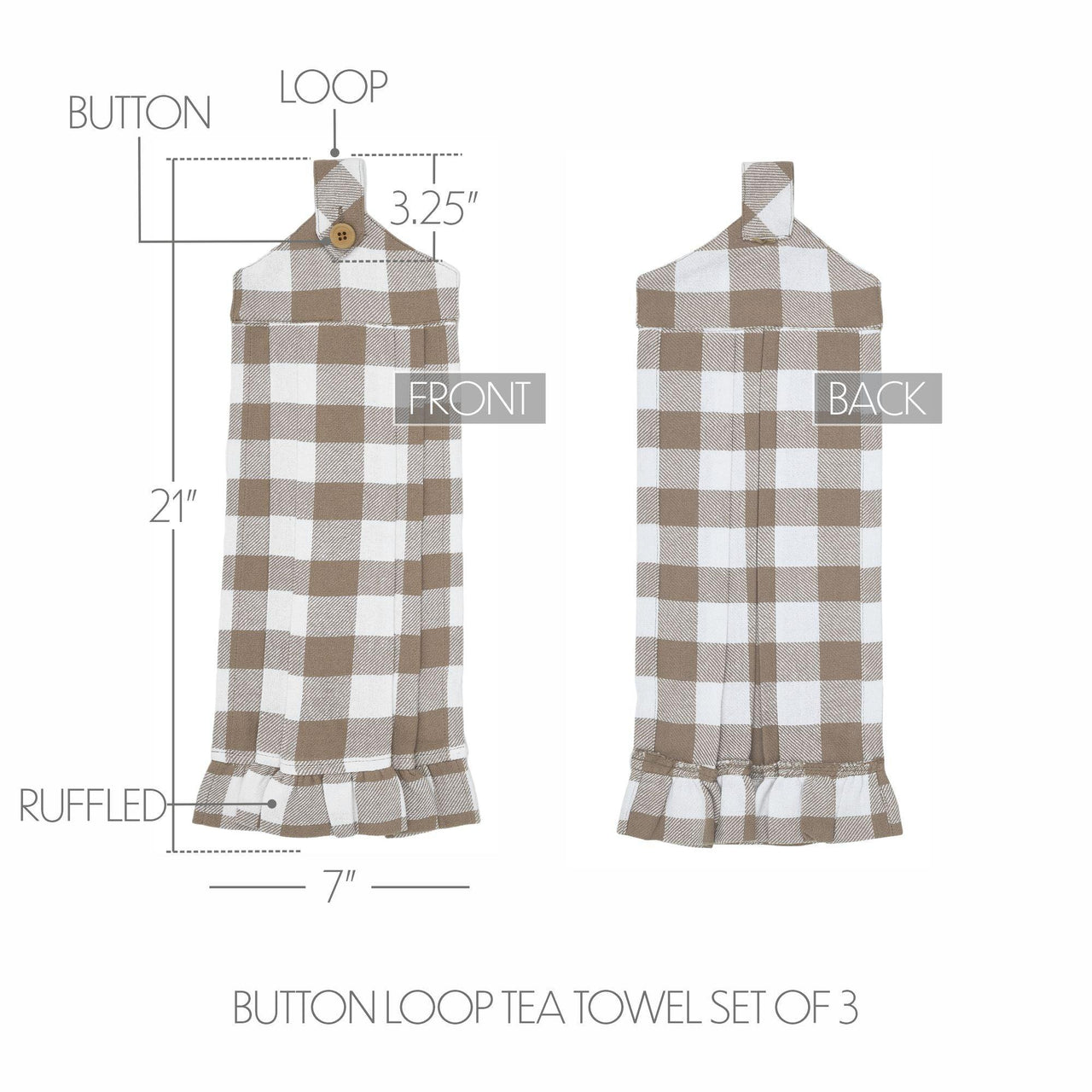 Annie Buffalo Check Portabella Button Loop Tea Towel Set of 3 - The Fox Decor