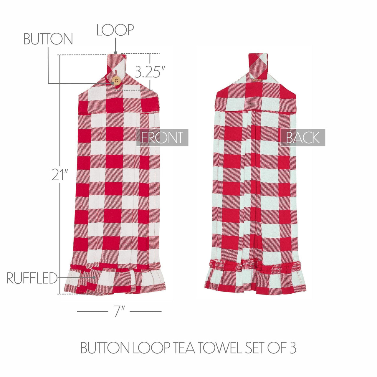 Annie Buffalo Check Red Button Loop Tea Towel Set of 3 - The Fox Decor