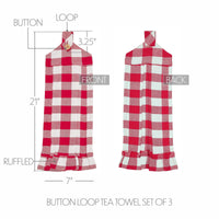 Annie Buffalo Check Red Button Loop Tea Towel Set of 3 - The Fox Decor