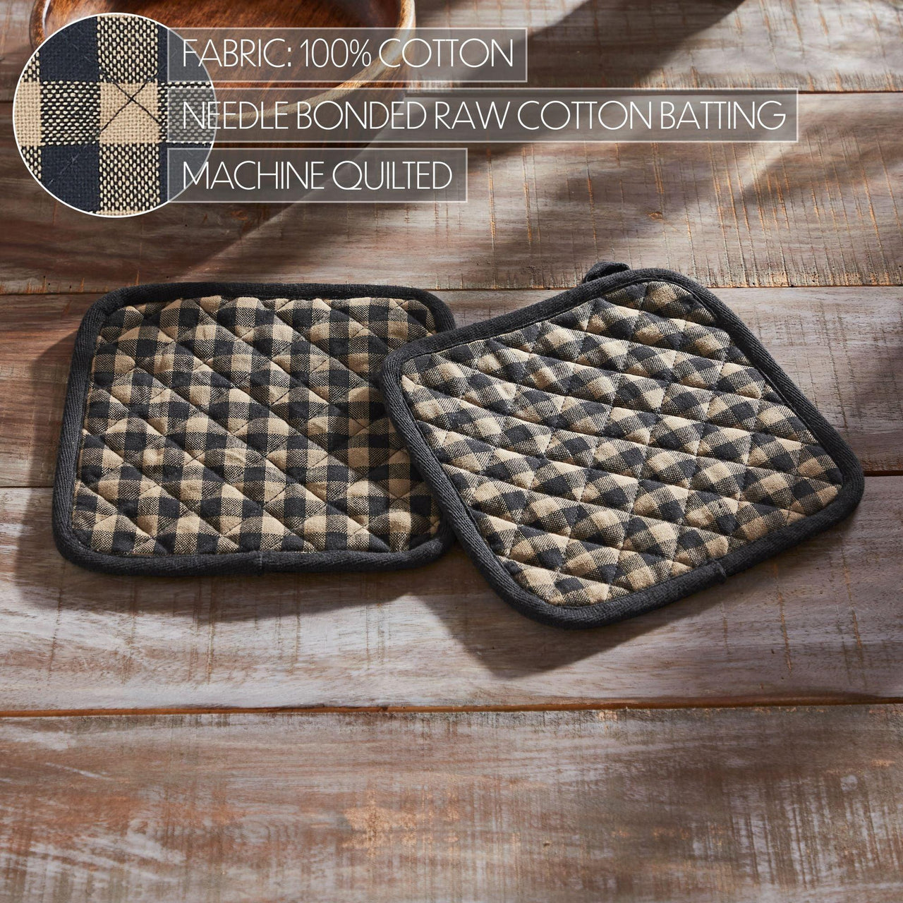 Black Check Pot Holder Set of 2 8x8 - The Fox Decor