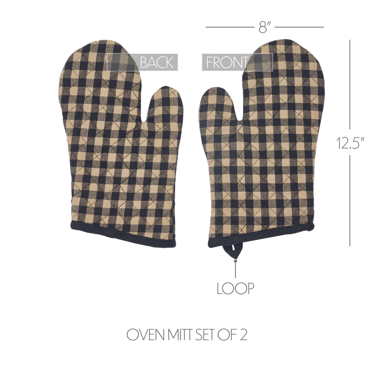 Black Check Oven Mitt Set of 2 - The Fox Decor