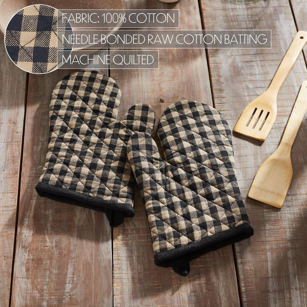 Black Check Oven Mitt Set of 2 - The Fox Decor