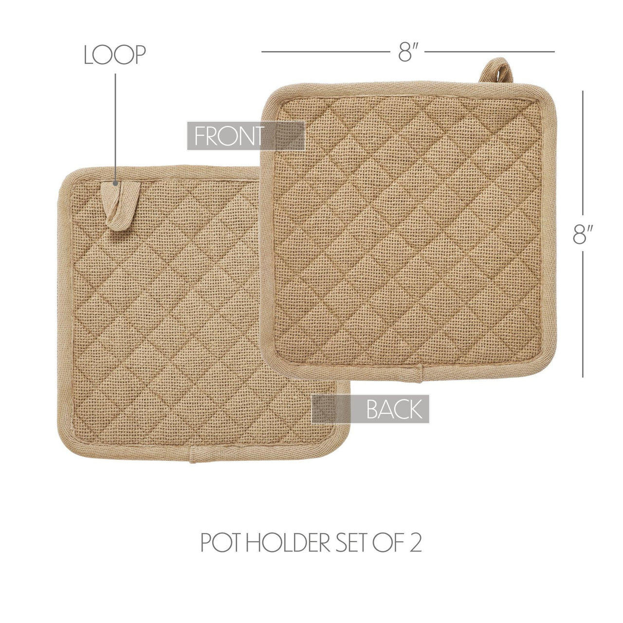 Burlap Natural Pot Holder Set of 2 8x8 - The Fox Decor