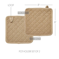 Burlap Natural Pot Holder Set of 2 8x8 - The Fox Decor