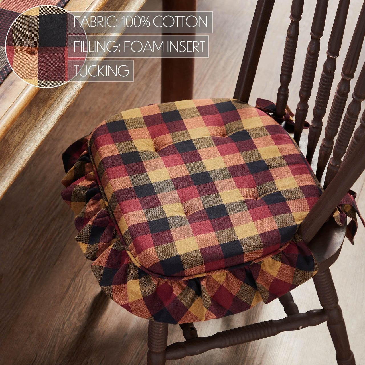 Heritage Farms Primitive Check Ruffled Chair Pad 16.5x18 - The Fox Decor