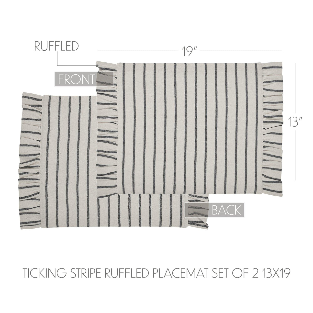 Kaila Ticking Stripe Ruffled Placemat Set of 2 13x19 - The Fox Decor