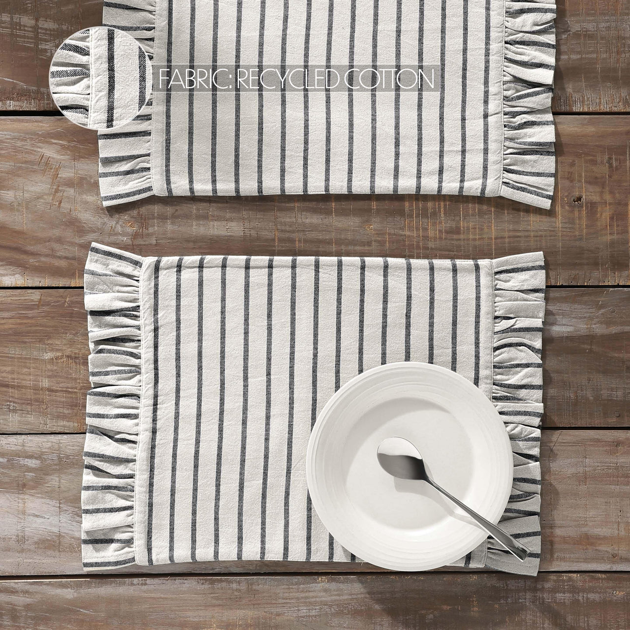 Kaila Ticking Stripe Ruffled Placemat Set of 2 13x19 - The Fox Decor