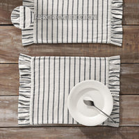 Kaila Ticking Stripe Ruffled Placemat Set of 2 13x19 - The Fox Decor