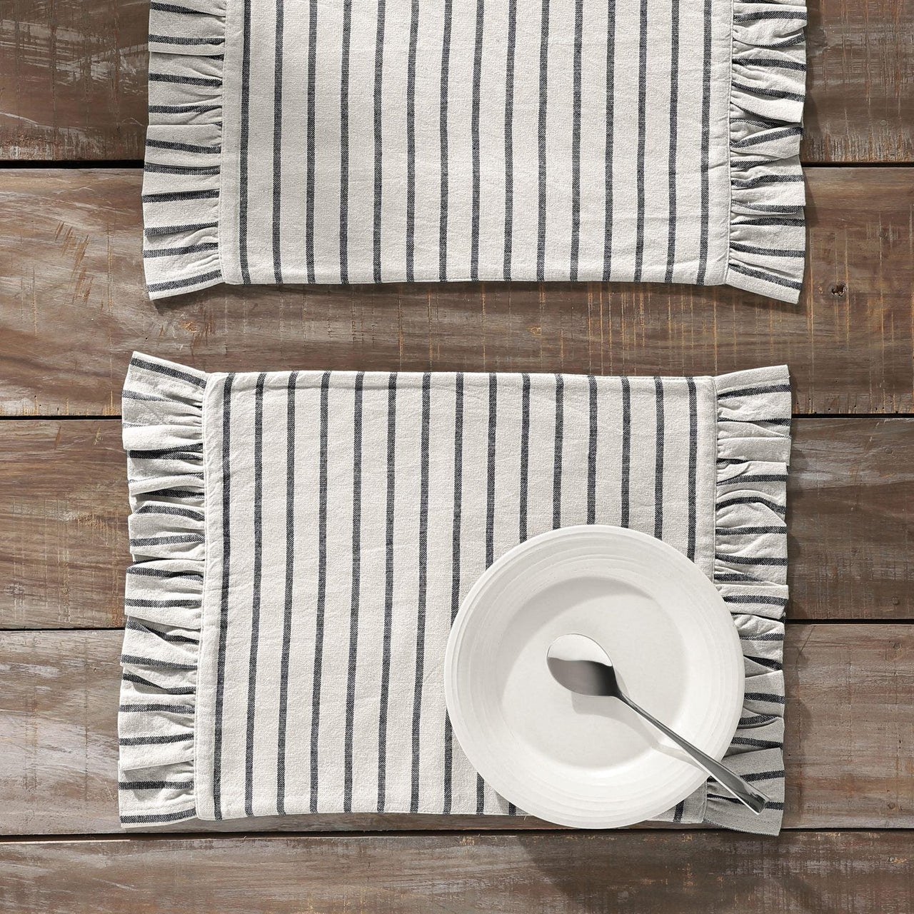 Kaila Ticking Stripe Ruffled Placemat Set of 2 13x19 - The Fox Decor