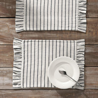 Kaila Ticking Stripe Ruffled Placemat Set of 2 13x19 - The Fox Decor