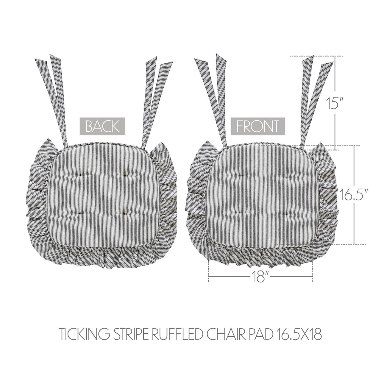 Sawyer Mill Black Ticking Stripe Ruffled Chair Pad 16.5x18 - The Fox Decor