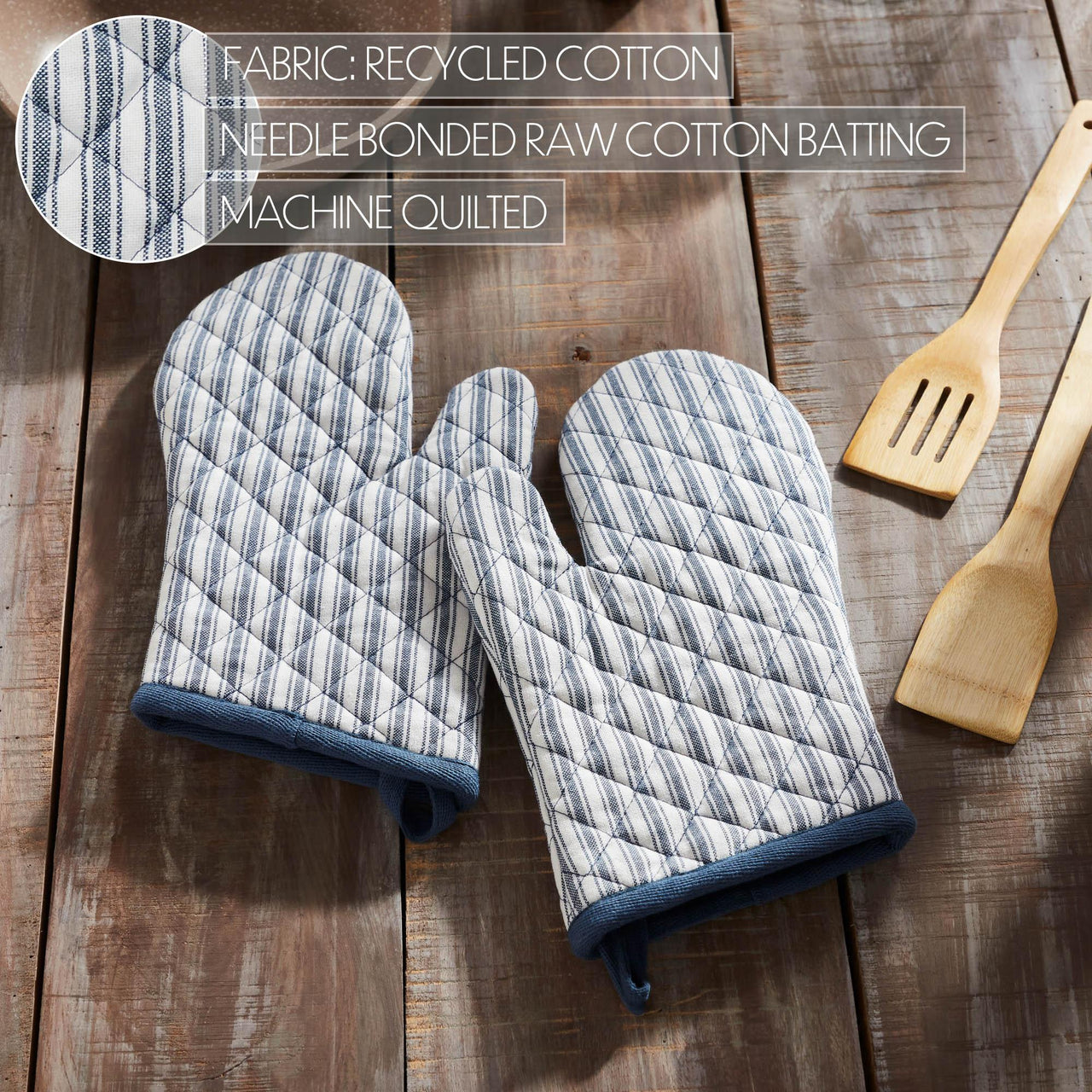 Sawyer Mill Blue Ticking Stripe Oven Mitt Set of 2 - The Fox Decor