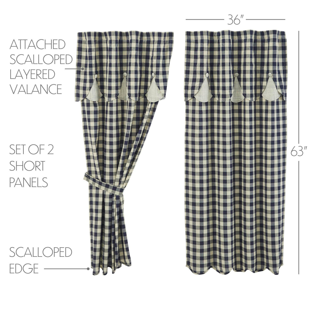 My Country Short Panel with Attached Scalloped Layered Valance Set of 2 63x36 - The Fox Decor