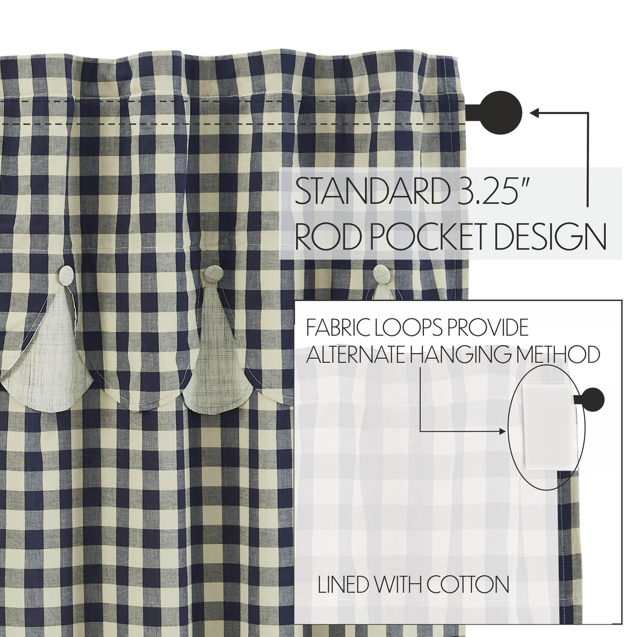 My Country Short Panel with Attached Scalloped Layered Valance Set of 2 63x36 - The Fox Decor