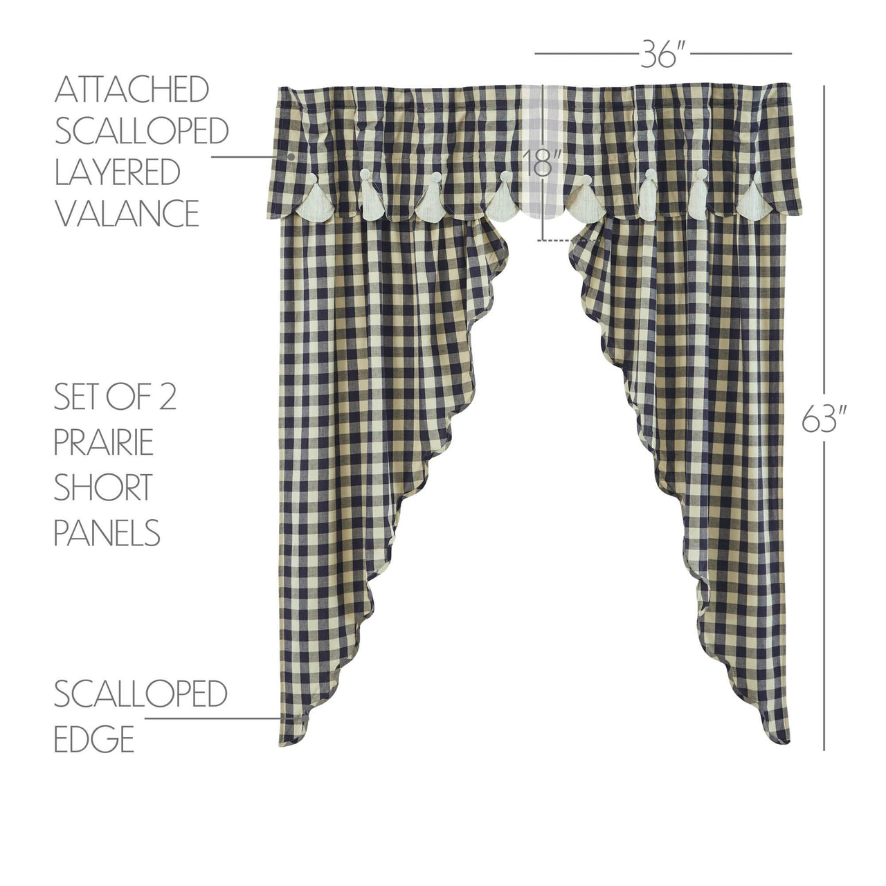 My Country Scalloped Layered Prairie Short Panel Set of 2 63x36x18 - The Fox Decor