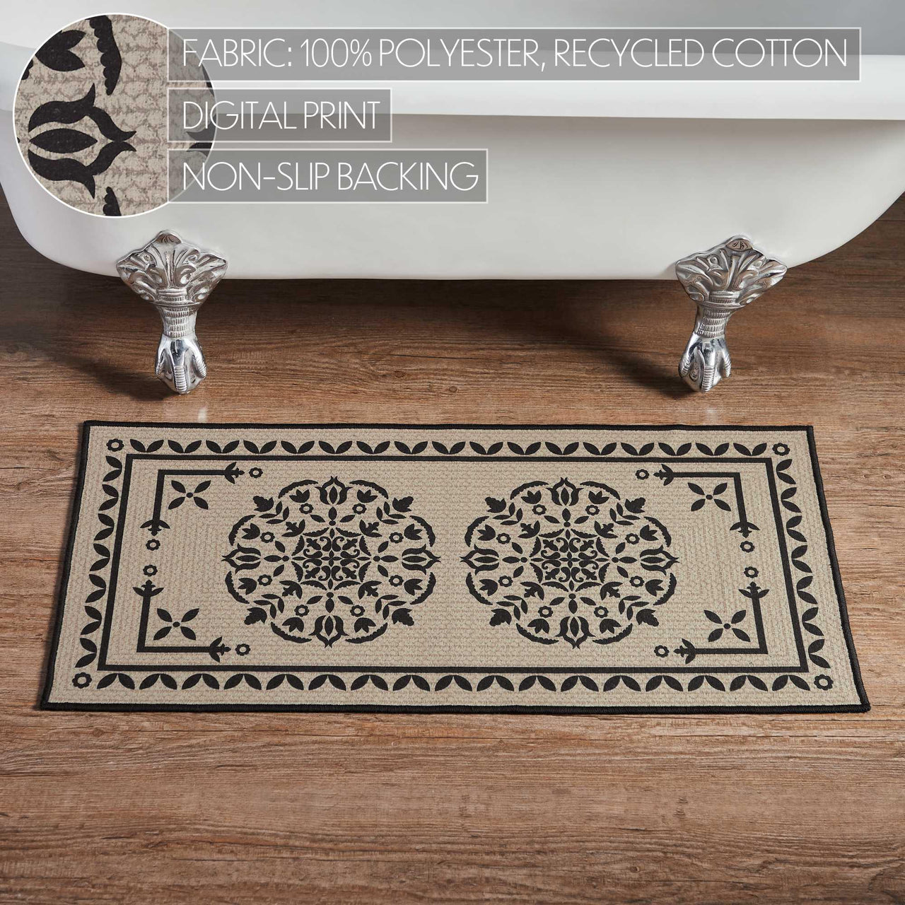 Custom House Black Tan Jacquard Polyester Bathmat 17x36 - The Fox Decor