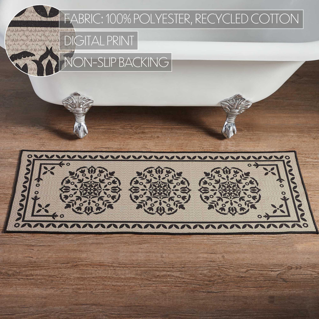 Custom House Black Tan Jacquard Polyester Bathmat 17x48 - The Fox Decor