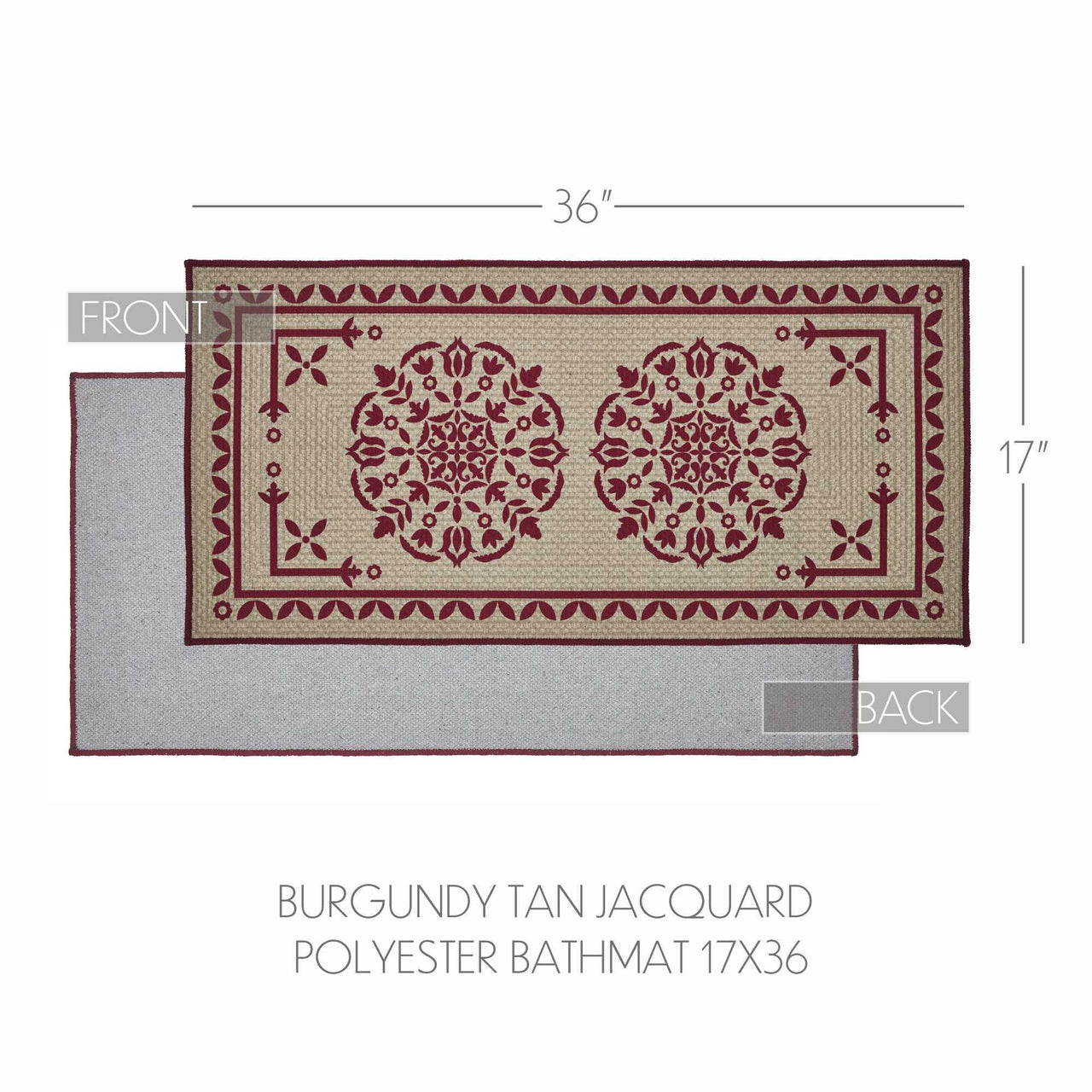 Custom House Burgundy Tan Jacquard Polyester Bathmat 17x36 - The Fox Decor