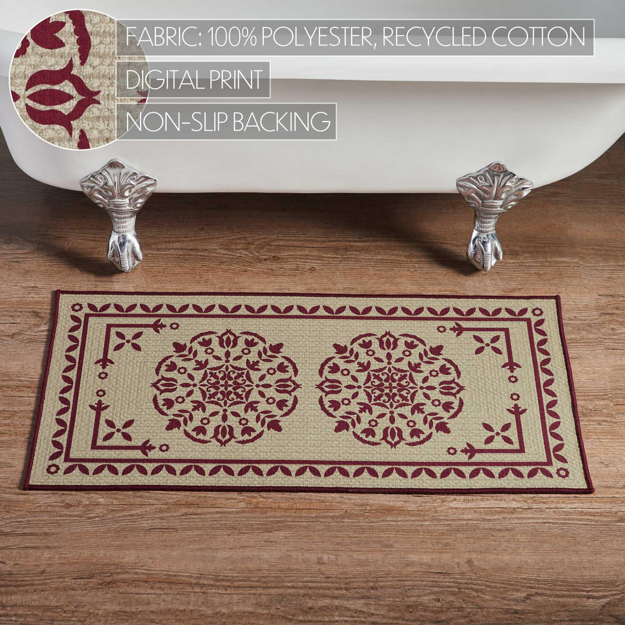 Custom House Burgundy Tan Jacquard Polyester Bathmat 17x36 - The Fox Decor