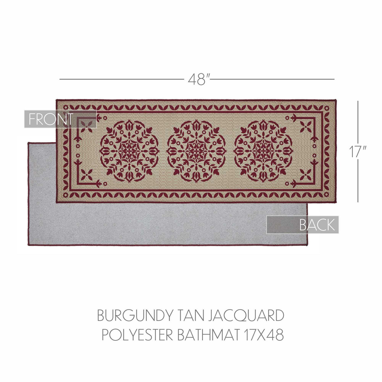 Custom House Burgundy Tan Jacquard Polyester Bathmat 17x48 - The Fox Decor