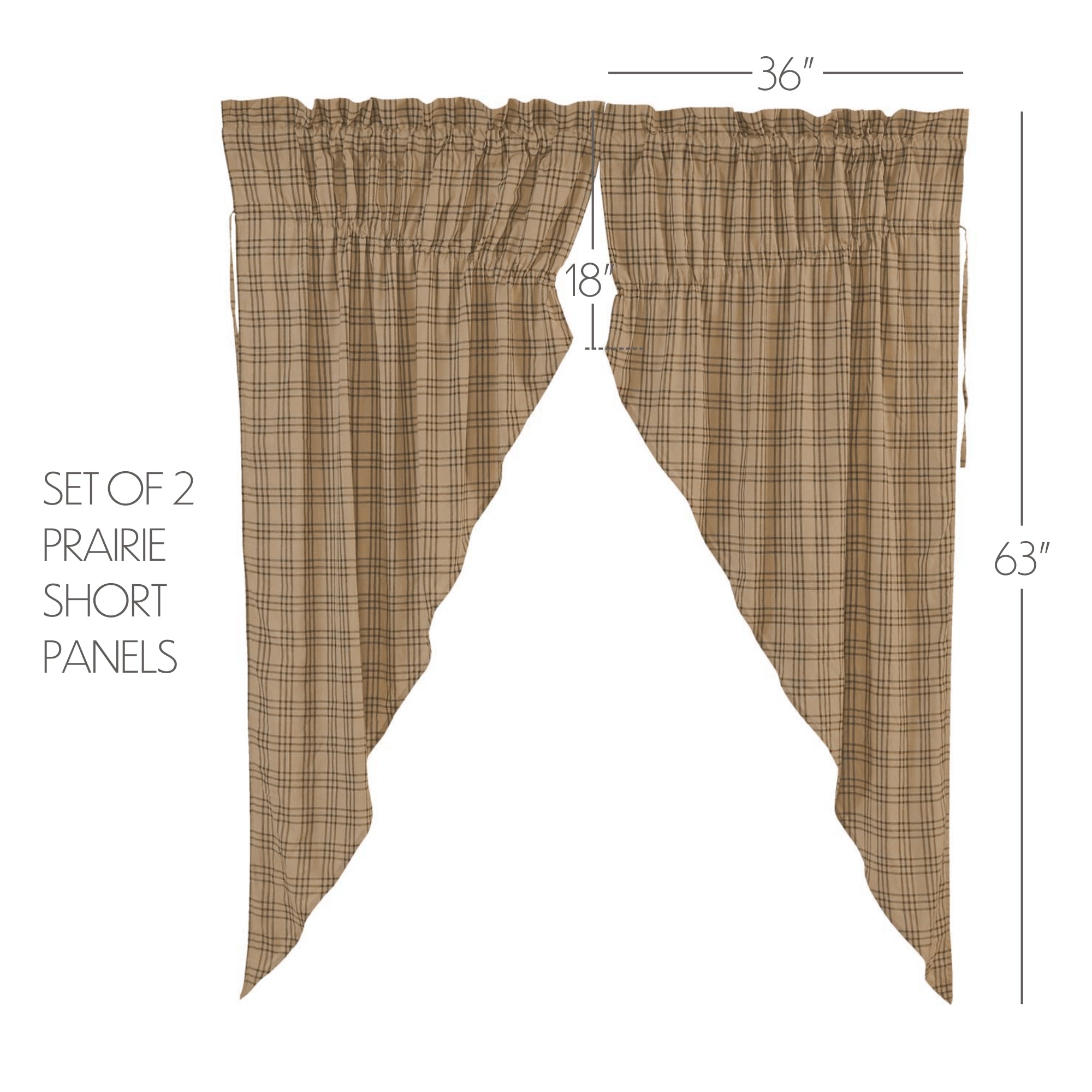 Sawyer Mill Charcoal Plaid Prairie Short Panel Curtain Set of 2 63x36x18