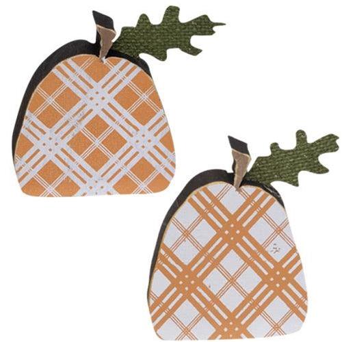 2 Set Orange Plaid Freestanding Pumpkins - The Fox Decor