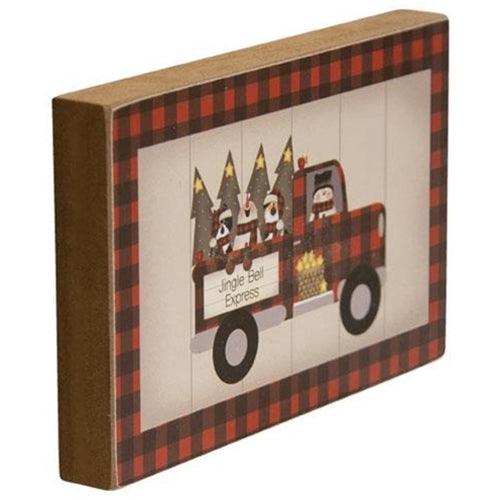 Buffalo Check Jingle Bell Express Truck Block - The Fox Decor