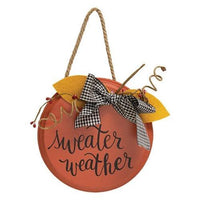 Sweater Weather Round Hanging Sign w Burlap Bow 3 Asstd - The Fox Decor