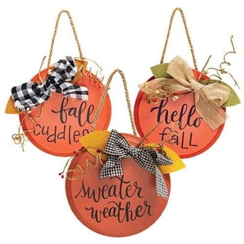 Sweater Weather Round Hanging Sign w Burlap Bow 3 Asstd - The Fox Decor