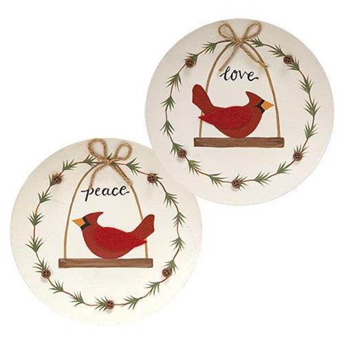 Peace & Love Cardinal Plate 2 Asstd - The Fox Decor