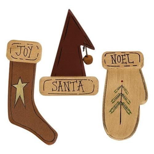 3 Set Primitive Wooden Christmas Magnets - The Fox Decor