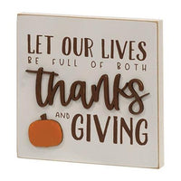 Let Our Lives Be Full of Thanks Square Block Sign - The Fox Decor