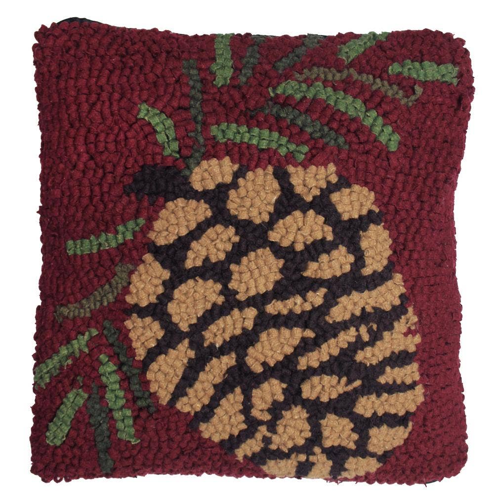 Pinecone Hooked Pillow 14x14 PL140105