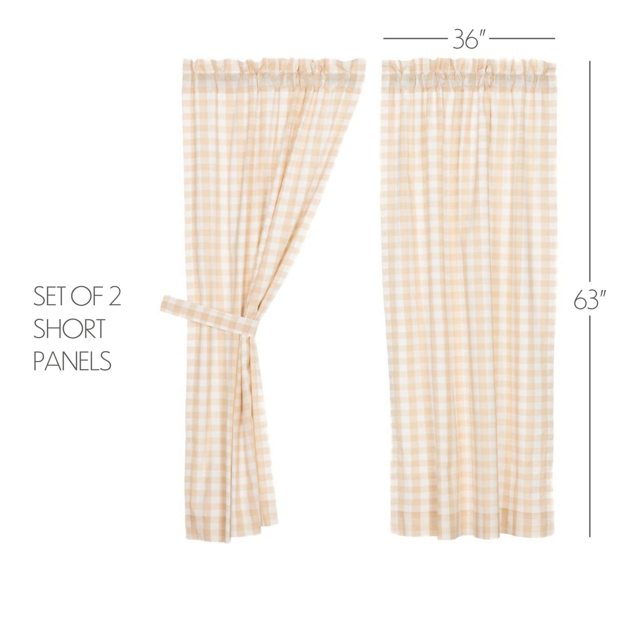 Annie Buffalo Tan Check Short Panel Curtain Set of 2 63"x36" VHC Brands
