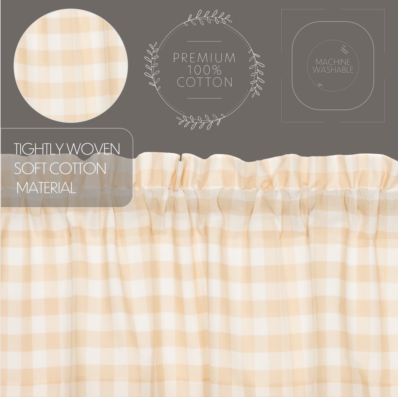 Annie Buffalo Tan Check Short Panel Curtain Set of 2 63"x36" VHC Brands