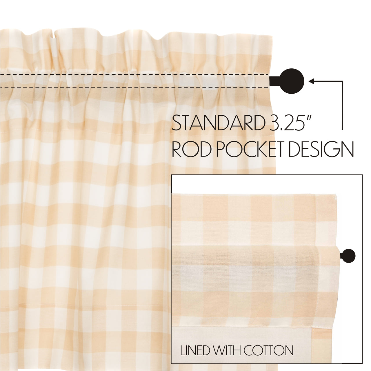 Annie Buffalo Tan Check Short Panel Curtain Set of 2 63"x36" VHC Brands