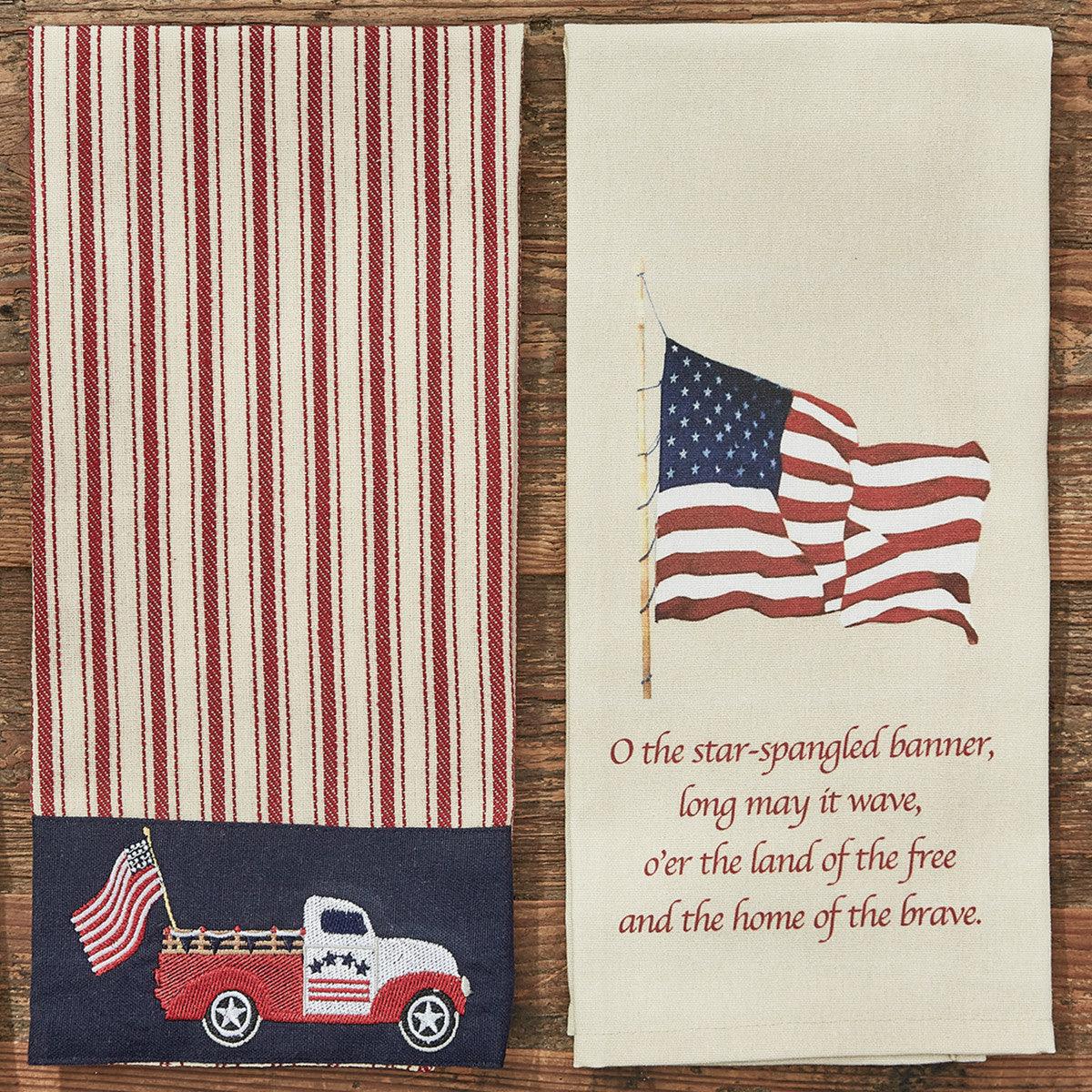 Star Spangled Truck Embroidered Dishtowel Set of 2 Park Designs - The Fox Decor