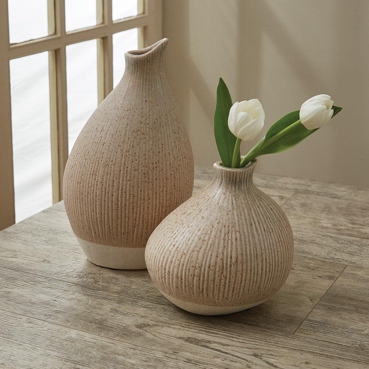 Organic Ribbed Vase Stone Tall Park Designs - The Fox Decor