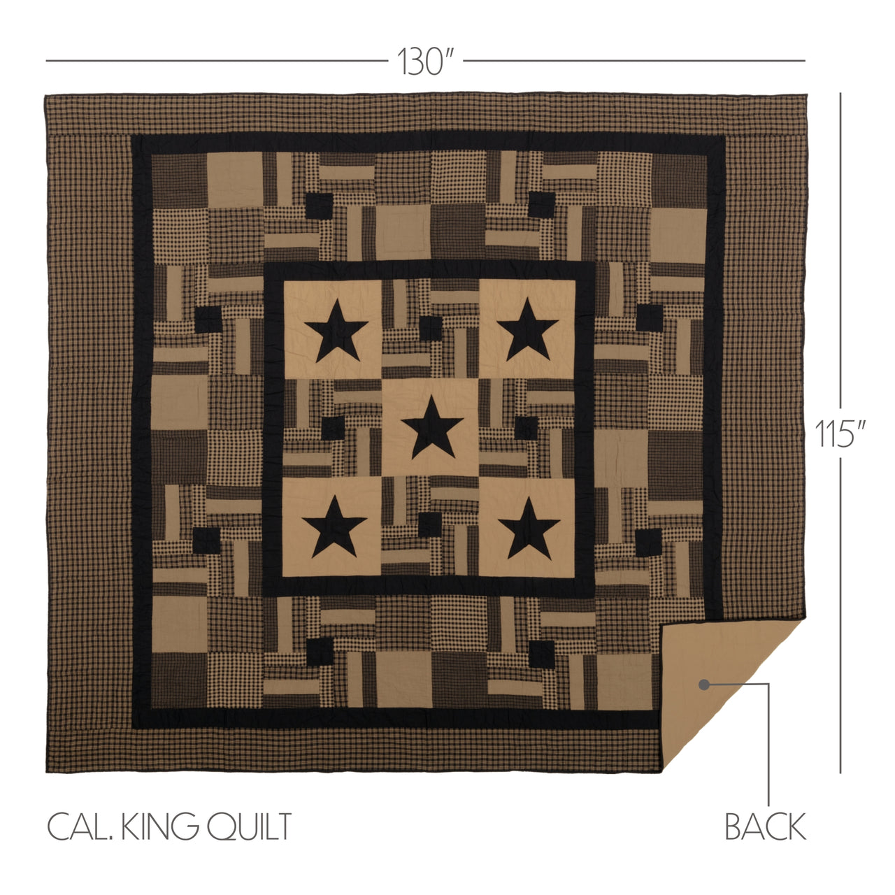 Black Check Star California King Quilt 130Wx115L - The Fox Decor