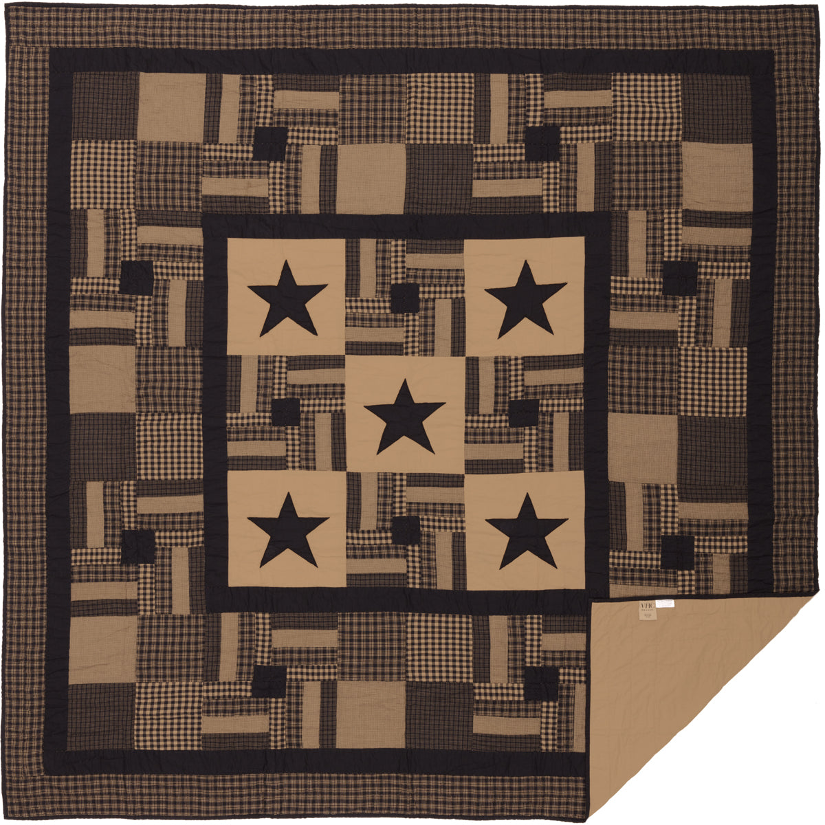 Black Check Star Queen Quilt 90Wx90L