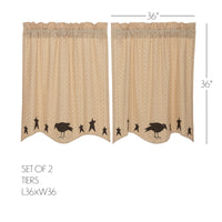 Kettle Grove Applique Crow and Star Tier Curtain Set of 2 L36xW36