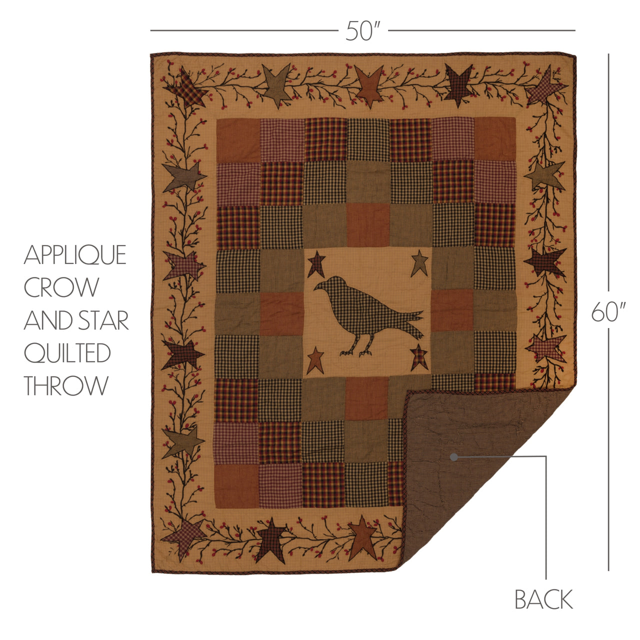 Heritage Farms Applique Crow and Star Quilted Throw 60x50 VHC Brands