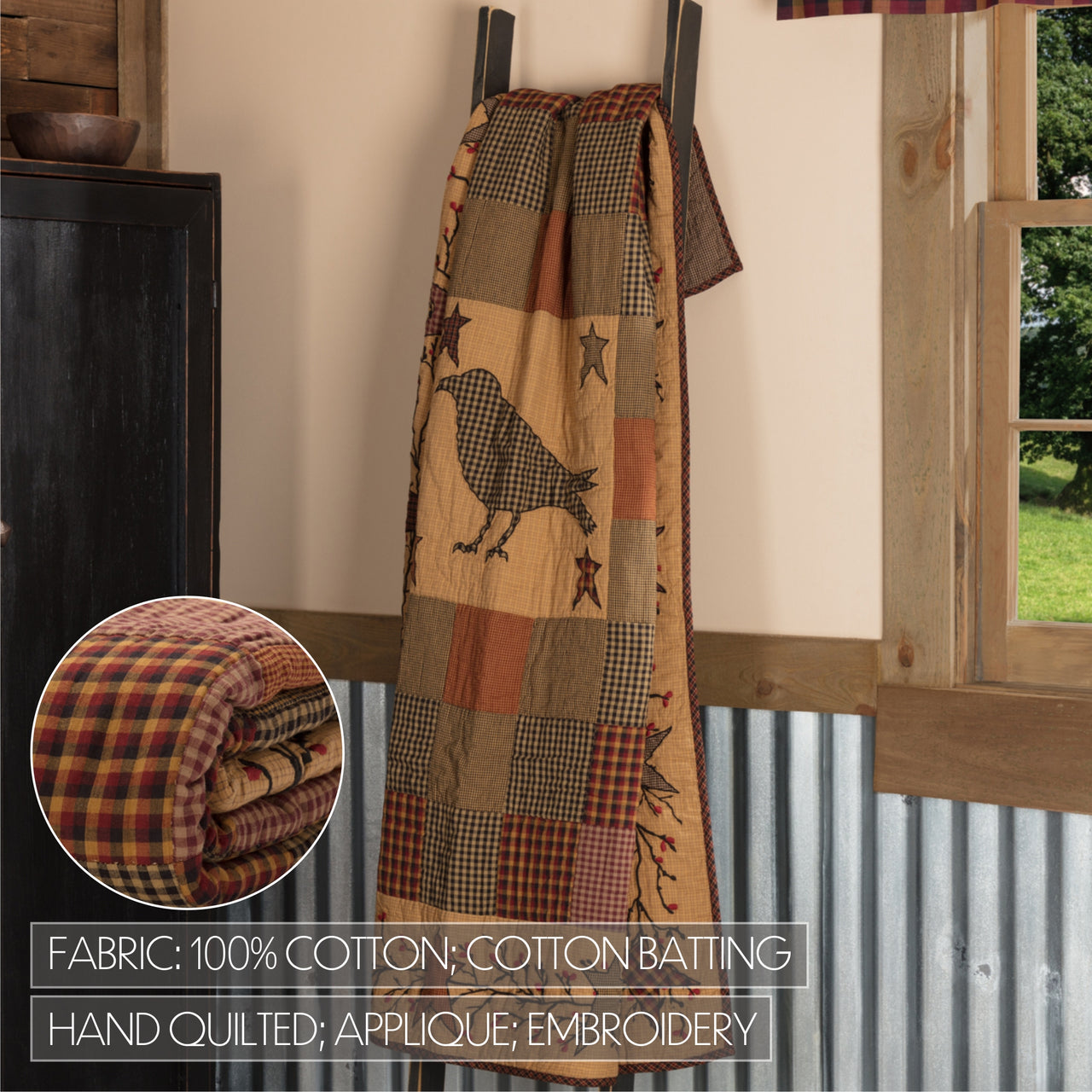 Heritage Farms Applique Crow and Star Quilted Throw 60x50 VHC Brands