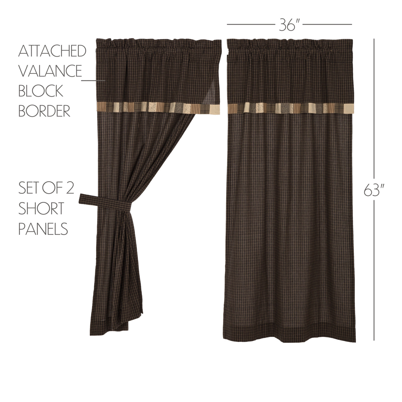Kettle Grove Short Panel Curtain with Attached Valance Block Border Set of 2 36"x63"