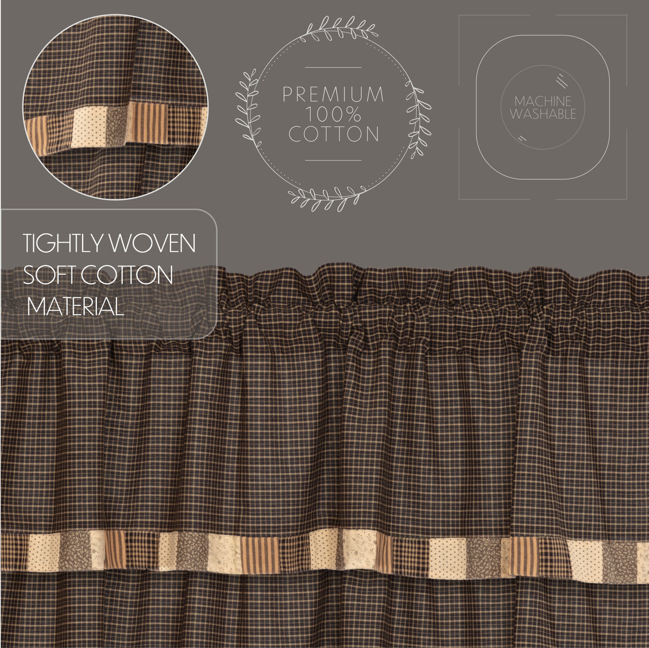 Kettle Grove Short Panel Curtain with Attached Valance Block Border Set of 2 36"x63"